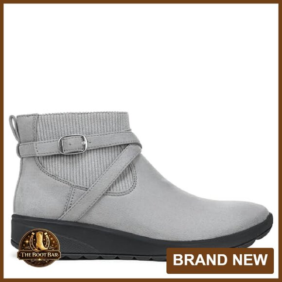 Women's Comfortable Ankle Booties Stretch Knit 1.25" Wedge Heel - Picture 7 of 8